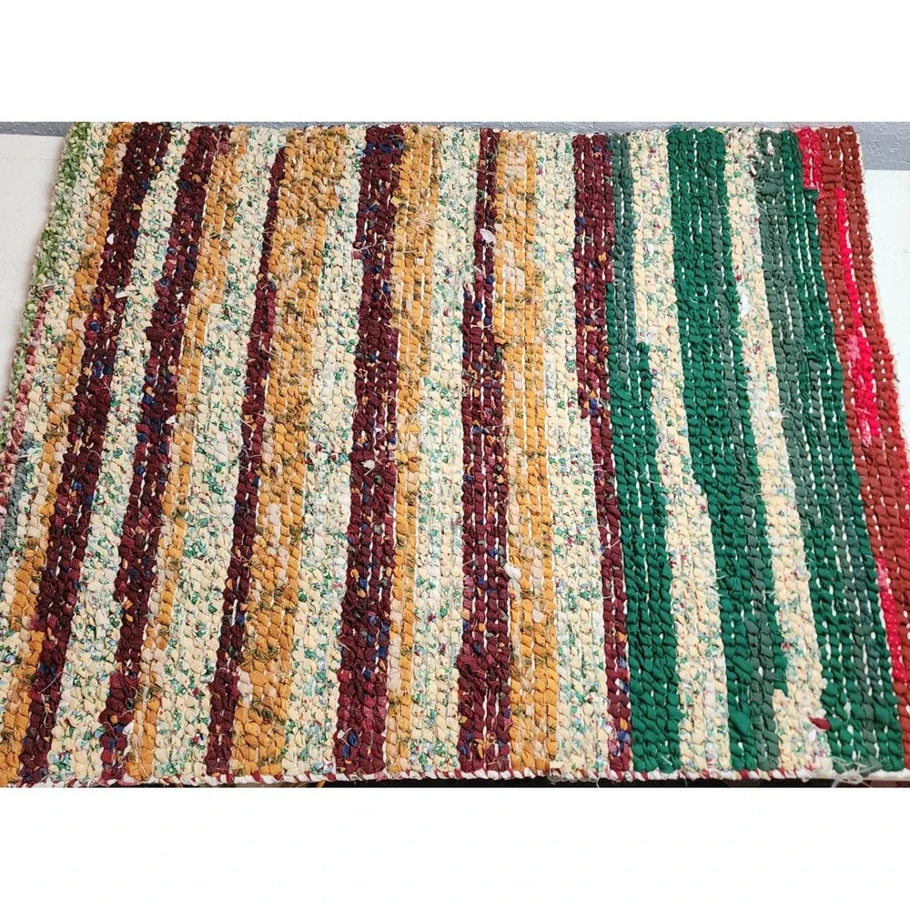 Handmade Braided Holiday Rag Rug Mat Farmhouse Country Chic Stripes 22.75